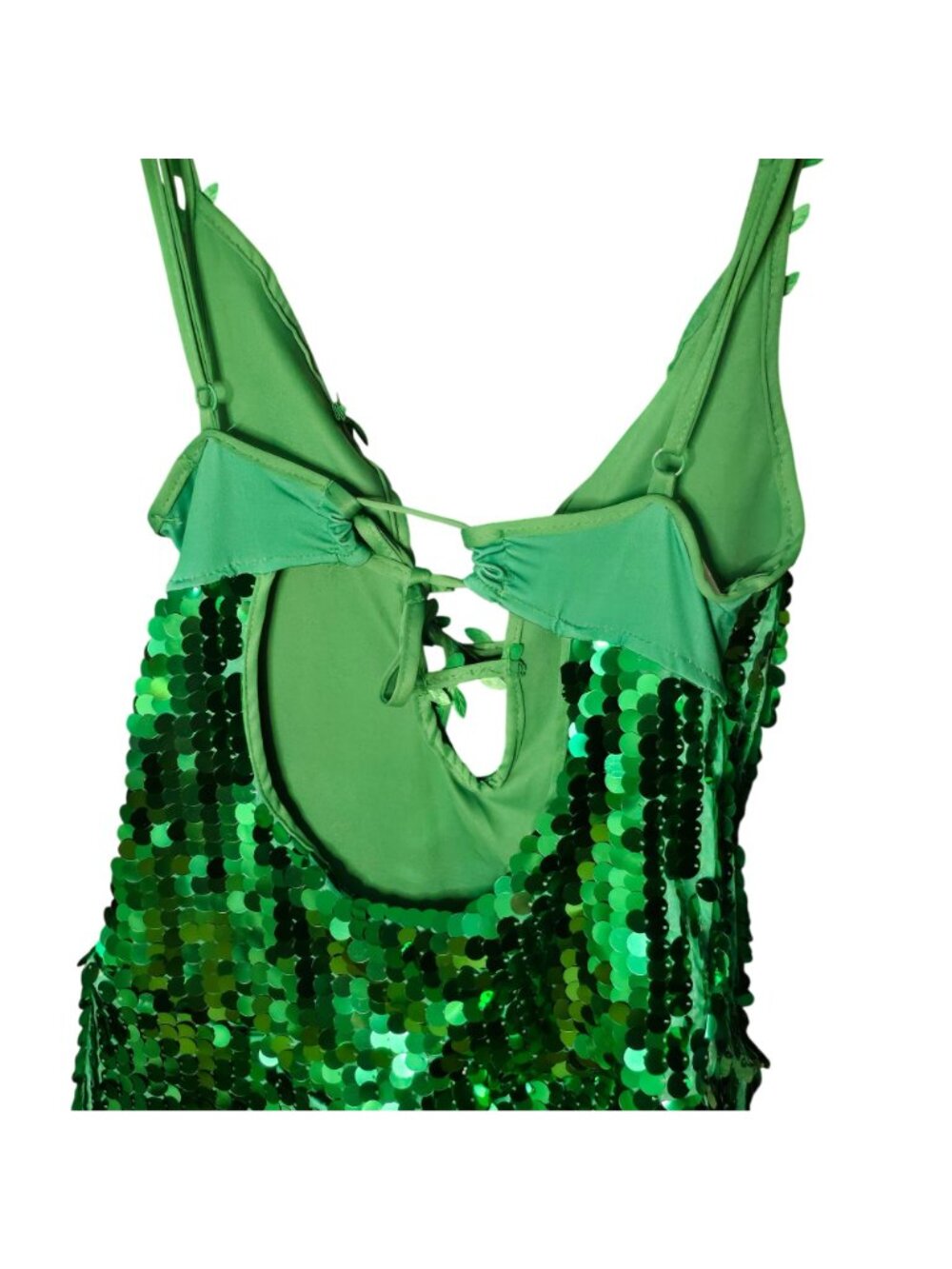 Tipsy Elves Green Sequin Ivy Costume Medium Lace Up Leaf Romper Fairy - Picture 8 of 14